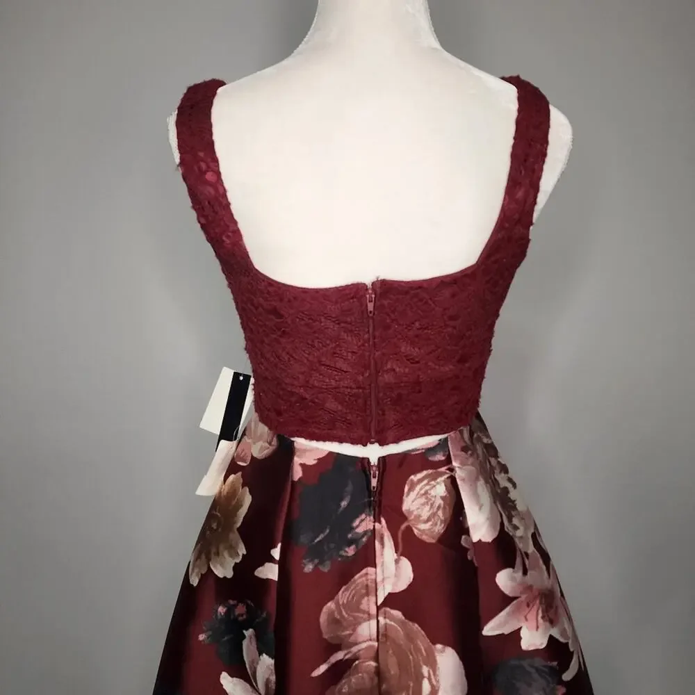 Burgundy Floral 2 Piece Prom Dress Formal Gown Xtraordinary